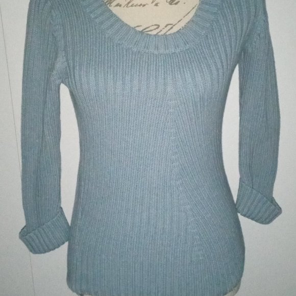 NEW Talbots Scoop Neck 3/4 Sleeve Sweater ICE Blue Petite - Picture 2 of 7